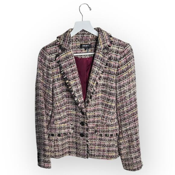 Dkny Jackets & Blazers - DKNY Colorful Tweed Fringe Button Blazer Jacket  NWOT W1916 Sz 6